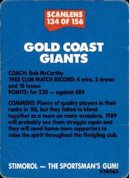 1989 Scanlens #134 Crest - Giants Back